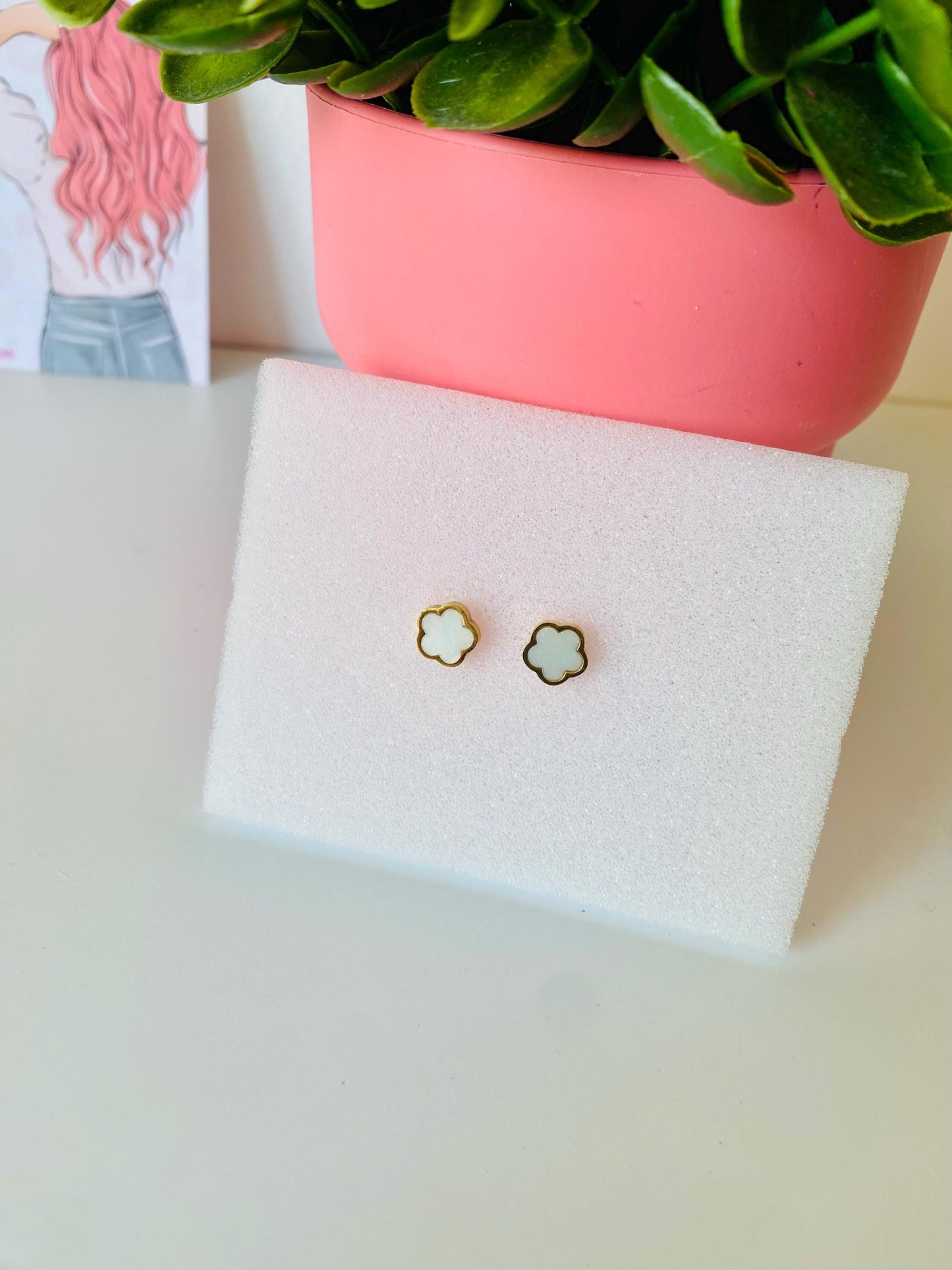 Clous d'oreilles Clover en acier inoxydable plaqué or 18 carats pour femme, clous d'oreilles, piercing au lobe de l'oreille, cadeaux pour elle, cadeaux