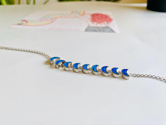 Bracelet 9 Lunes, Opale et Argent, Bracelet Chaîne, Argent 925, Bracelet Femme, Cadeaux pour elle, Heartinbowssilver, Cadeaux