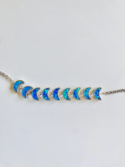 Bracelet 9 Lunes, Opale et Argent, Bracelet Chaîne, Argent 925, Bracelet Femme, Cadeaux pour elle, Heartinbowssilver, Cadeaux