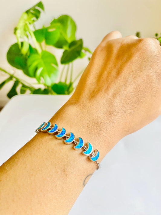 Bracelet 9 Lunes, Opale et Argent, Bracelet Chaîne, Argent 925, Bracelet Femme, Cadeaux pour elle, Heartinbowssilver, Cadeaux