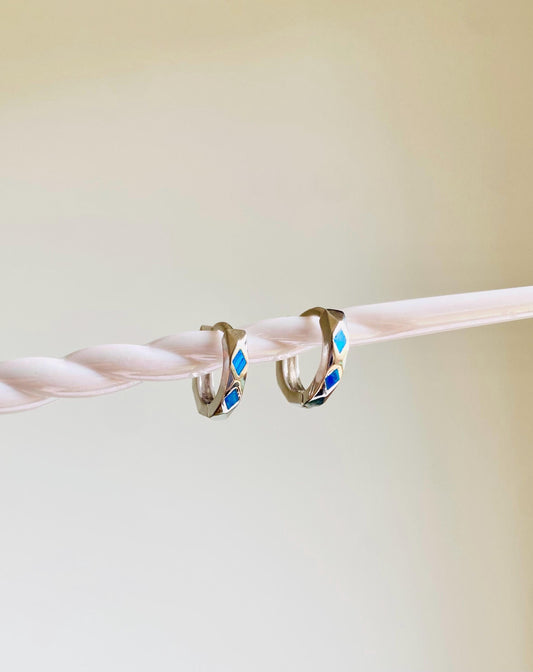 Boucles d'oreilles créoles Diana Opal, argent 925, pour femme, Heartinbowssilver, piercing lobe d'oreille, cadeaux pour elle, cadeaux