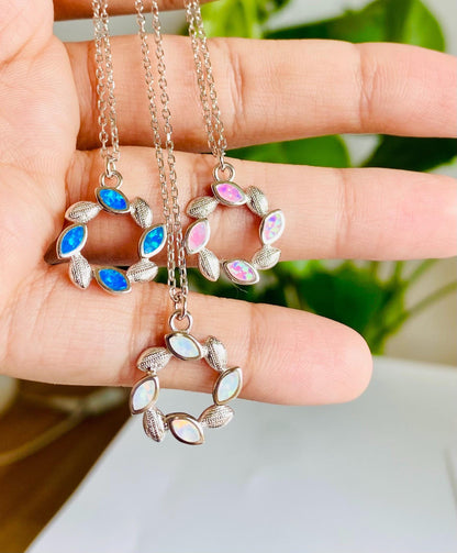 Pendentif opale feuilles éternelles, parure opale, argent 925