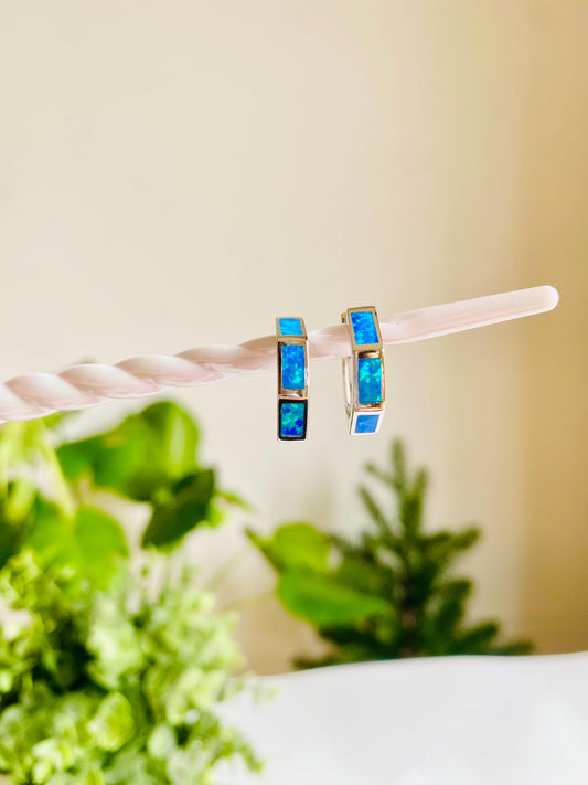 OCTAGON Opal, 925 Silver, Hoop Earrings for Women