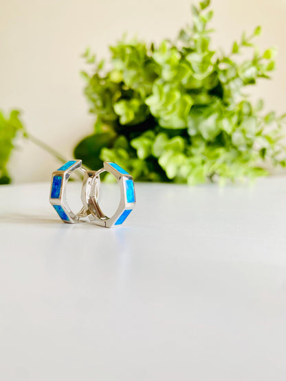 OCTAGON Opal, 925 Silver, Hoop Earrings for Women