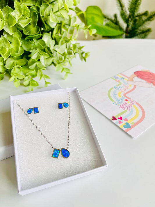 Aerial Opal Set, Pendant and Earrings, Opal Jewelery set, 925 Silver