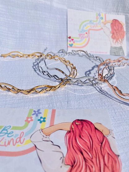Lot de 3 bandeaux en métal, couleur argent, or et or rose, taille unique, HeartInBows, cadeaux pour tous, bandeaux unisexes, cadeaux