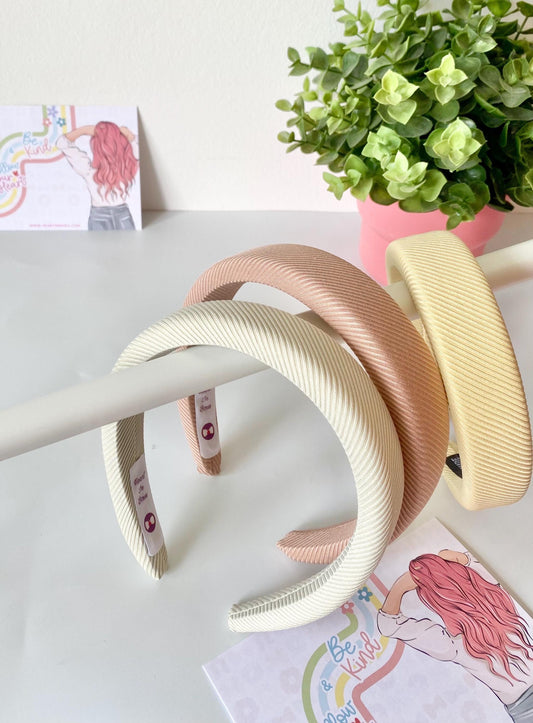 Pastel Padded Hairband: Pink, Lemon, Off-White - HeartInBows
