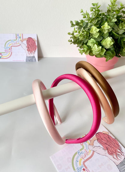 Silk Padded Hairband: Slim Unisex Headband - Heart in Bows