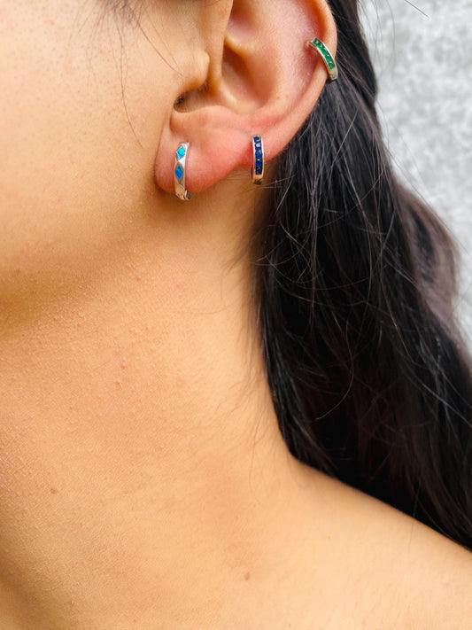 Boucles d'oreilles créoles Diana Opal, argent 925, pour femme, Heartinbowssilver, piercing lobe d'oreille, cadeaux pour elle, cadeaux