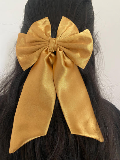 Gold Hair Bow Barrette: Handmade Heart-in-Bows Clip