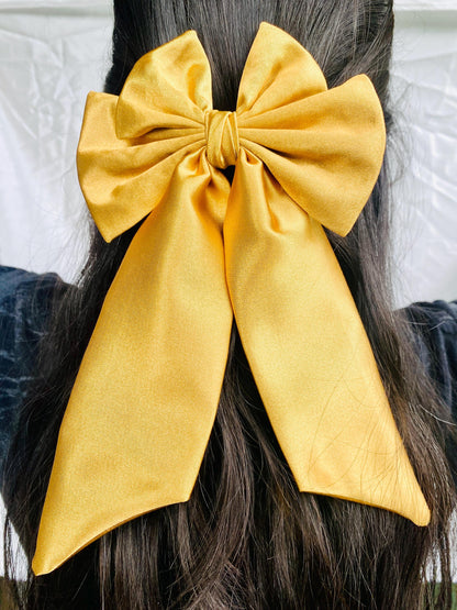 Gold Hair Bow Barrette: Handmade Heart-in-Bows Clip