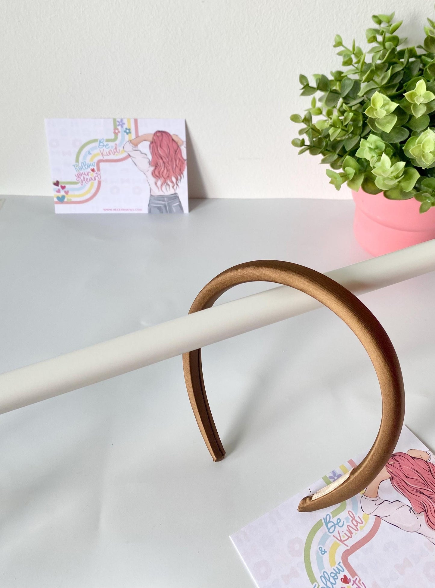 Silk Padded Hairband: Slim Unisex Headband - Heart in Bows