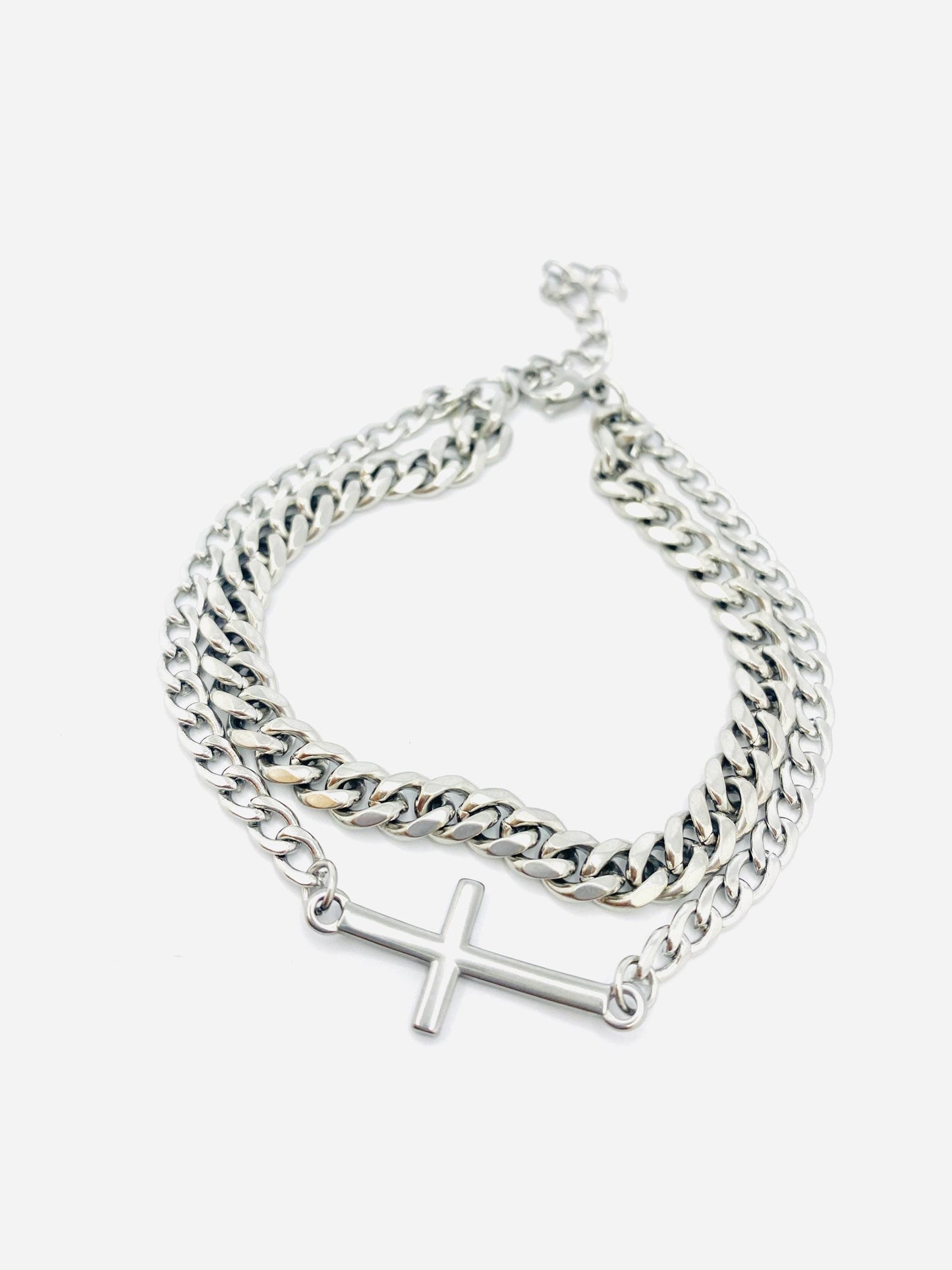 Steel Cross Chain Bracelet: Multi Layer, Stainless Steel, Unisex