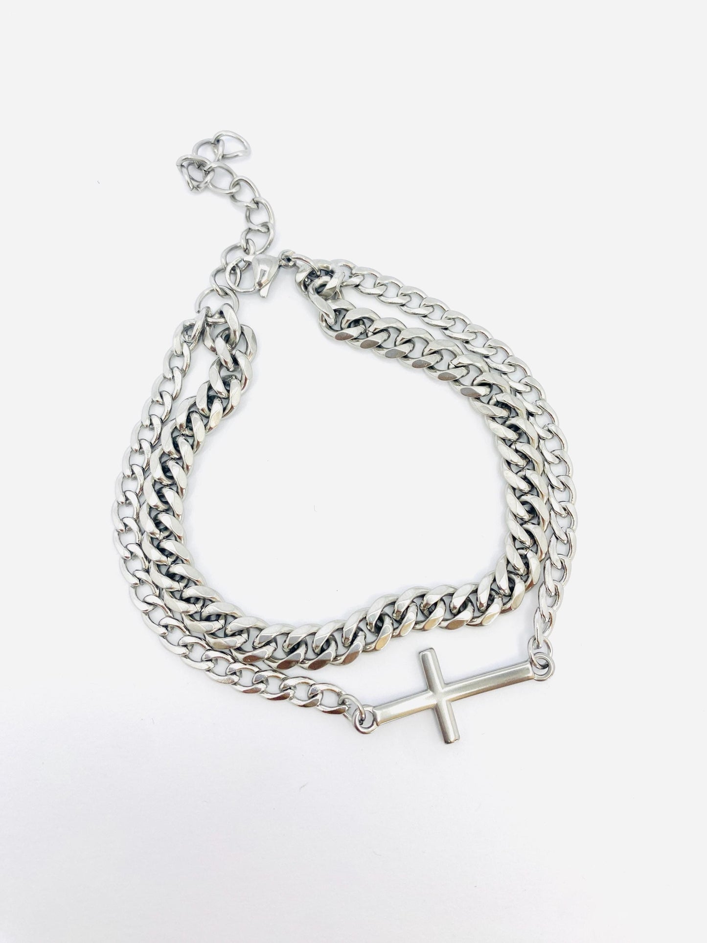 Steel Cross Chain Bracelet: Multi Layer, Stainless Steel, Unisex