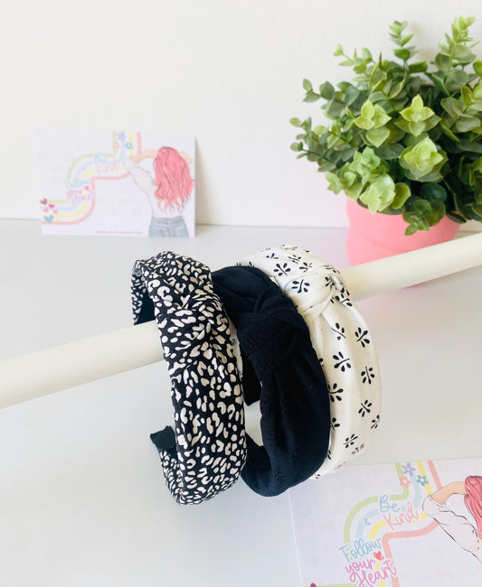 Serre-tête noué Noir 2, disponible en 3 couleurs, taille unique, HeartInBows, cadeaux pour tous, serre-têtes unisexes, cadeaux