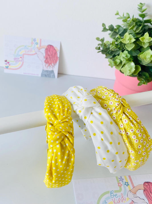 Serre-tête noué jaune, disponible en 3 couleurs, taille unique, HeartInBows, cadeaux pour tous, serre-têtes unisexes, cadeaux