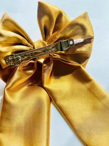 Gold Hair Bow Barrette: Handmade Heart-in-Bows Clip