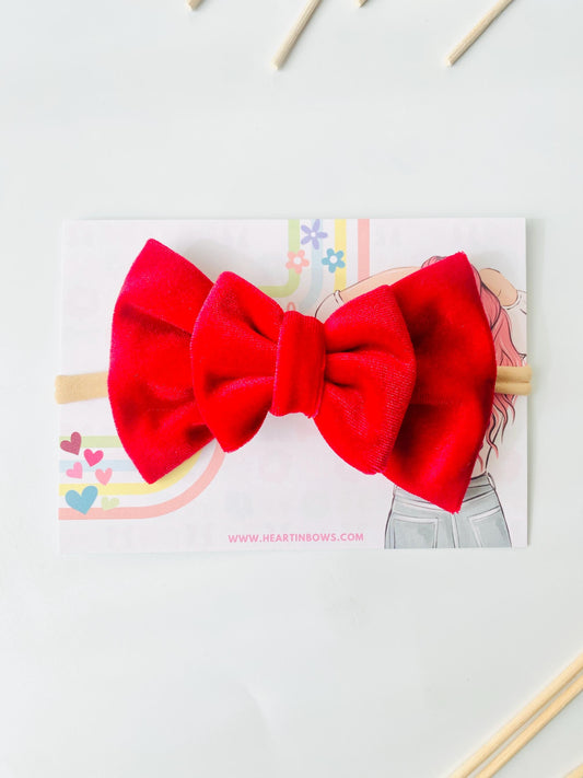 Hand-Stitched Velvet Baby Bow - Newborn Headband, Photoshoot Prop