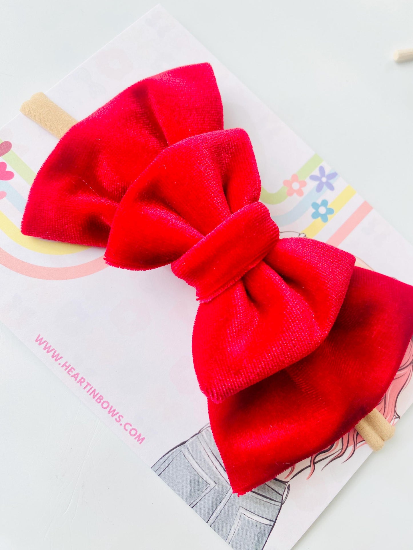 Hand-Stitched Velvet Baby Bow - Newborn Headband, Photoshoot Prop