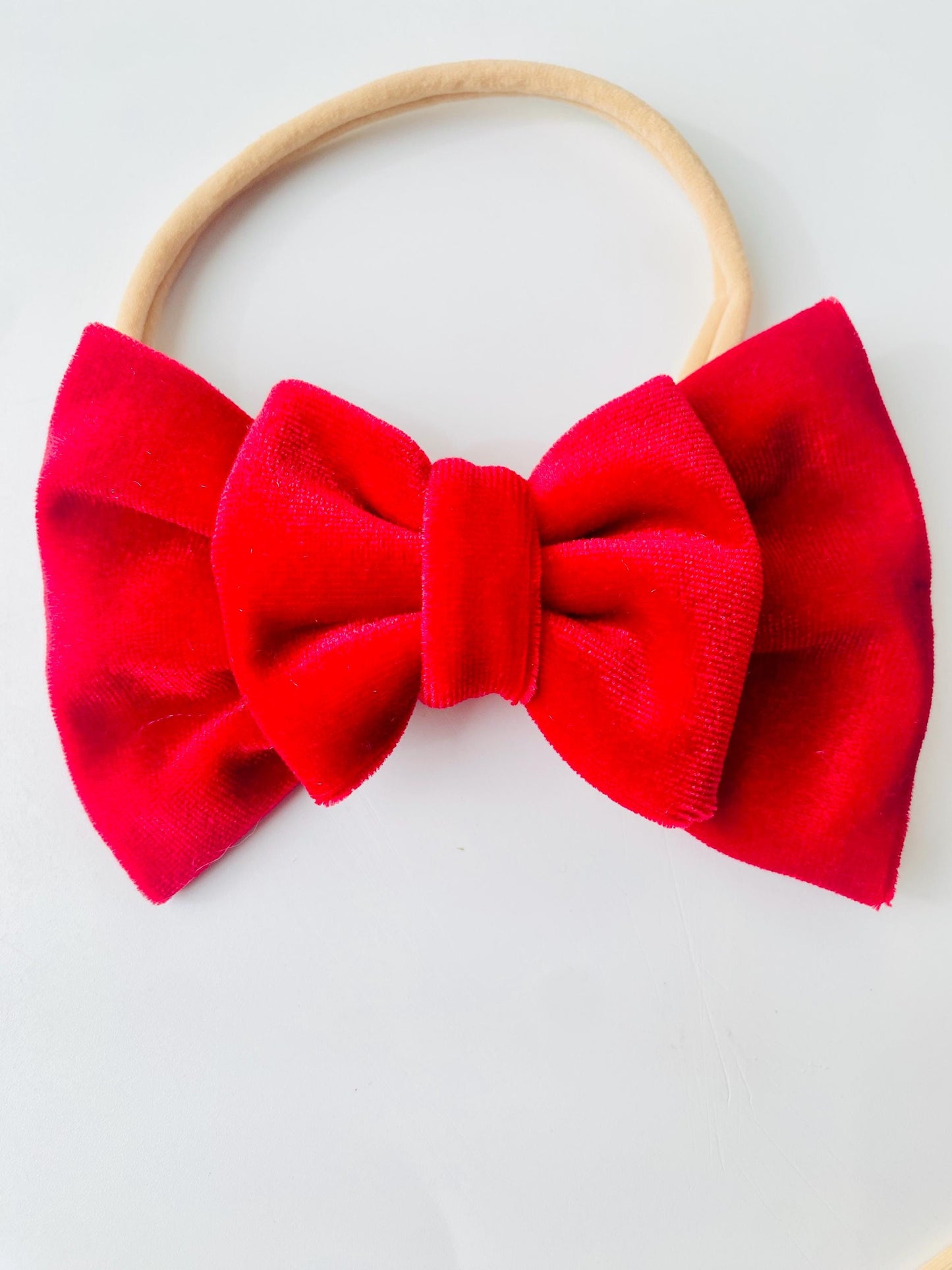 Hand-Stitched Velvet Baby Bow - Newborn Headband, Photoshoot Prop