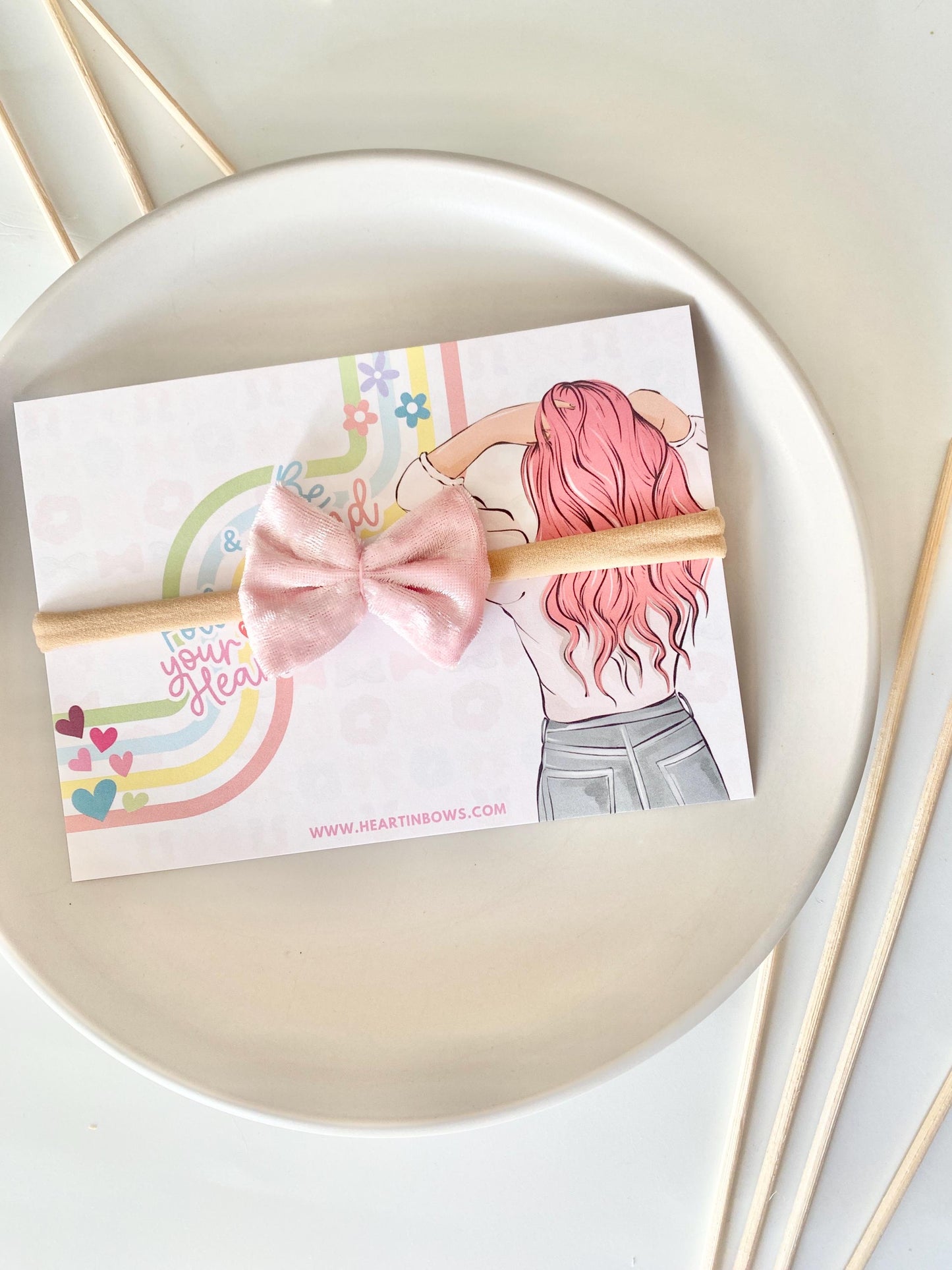 Lila Velvet Baby Bow: Hand-Stitched Newborn Hairband