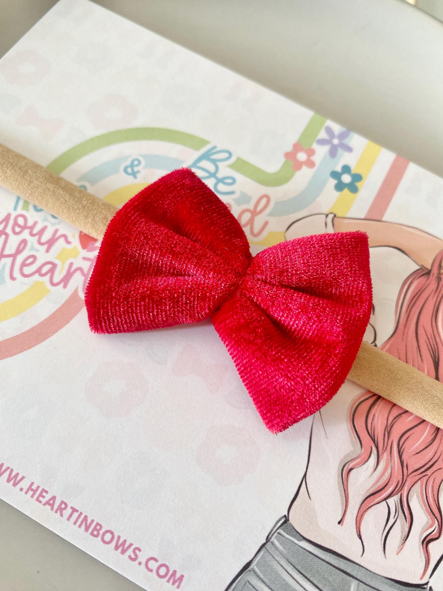 Lila Velvet Baby Bow: Hand-Stitched Newborn Hairband
