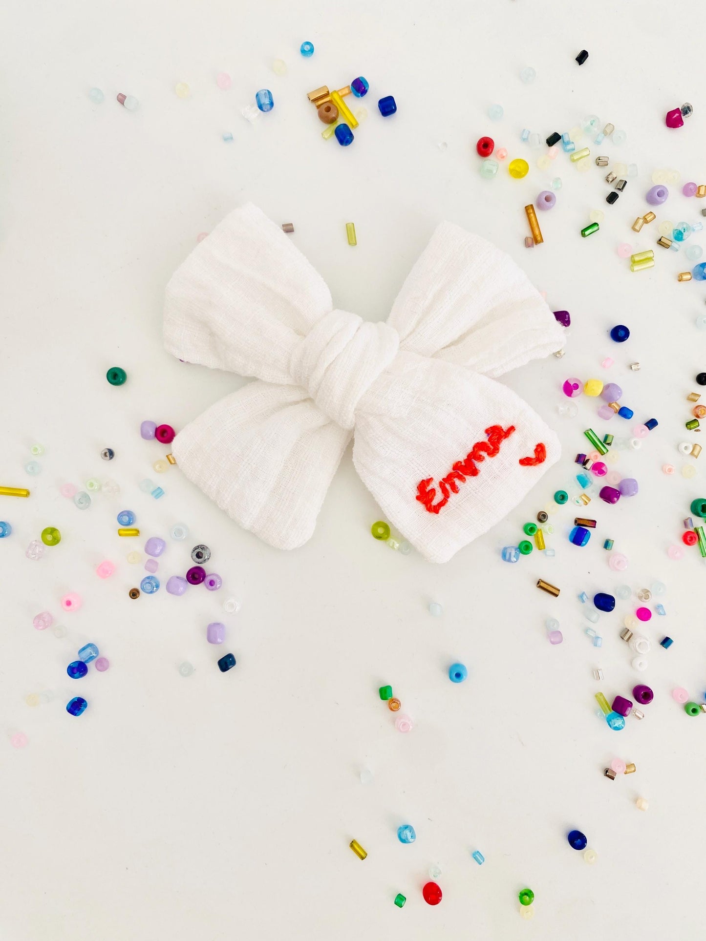 Personalized Baby Bow: Hand-Embroidered Cotton Hairband