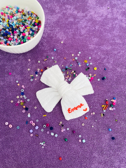 Personalized Baby Bow: Hand-Embroidered Cotton Hairband