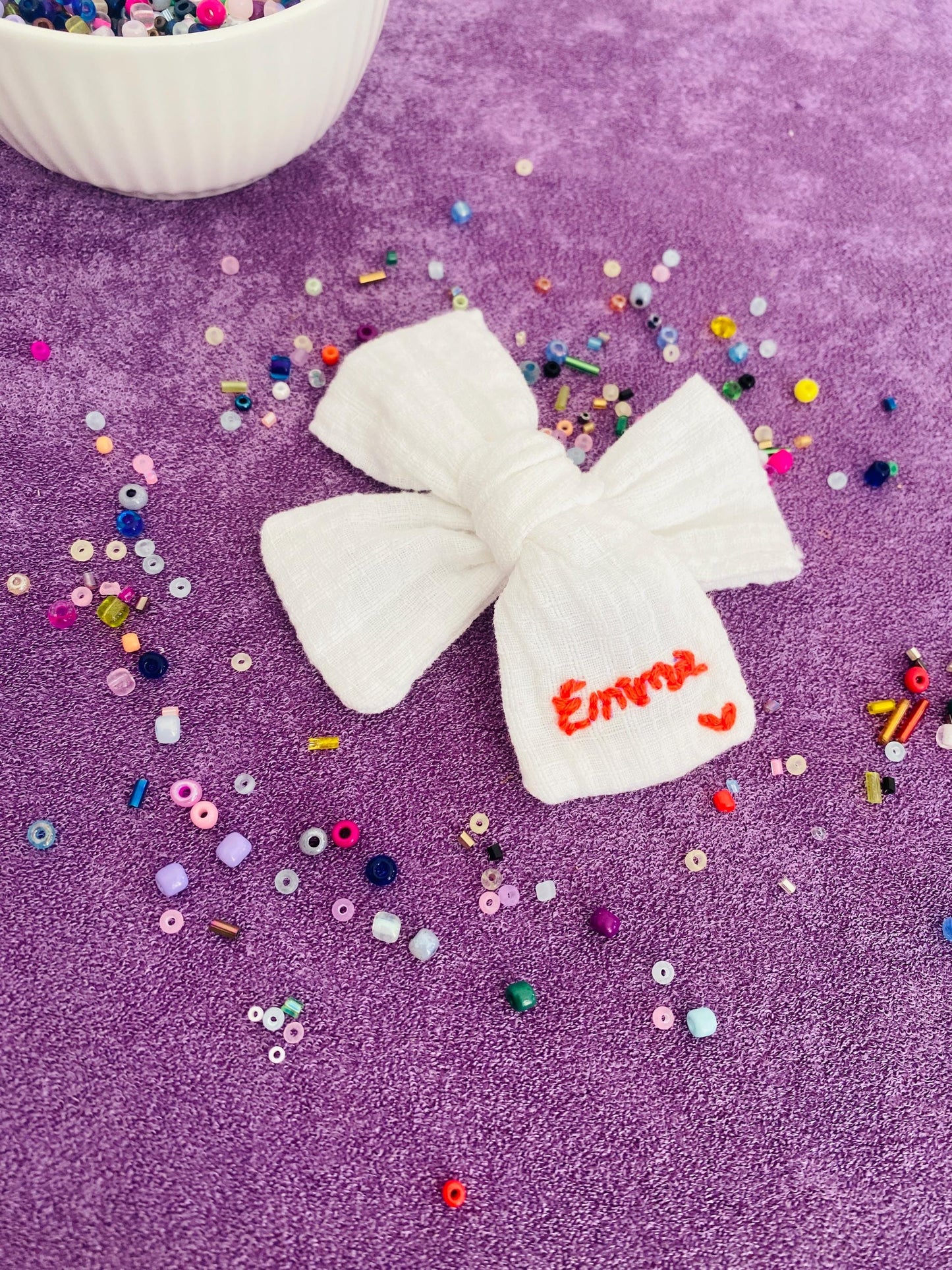 Personalized Baby Bow: Hand-Embroidered Cotton Hairband