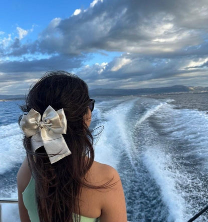 3 Layered CREAM Satin Hair Bow: Christmas Vibes, Kids and Adults - Hand-stitched