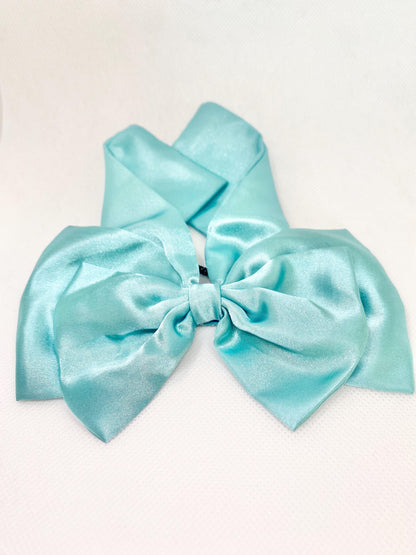 3 Layered BLUE Satin Hair Bow: Christmas Vibes, Kids and Adults - Hand-stitched