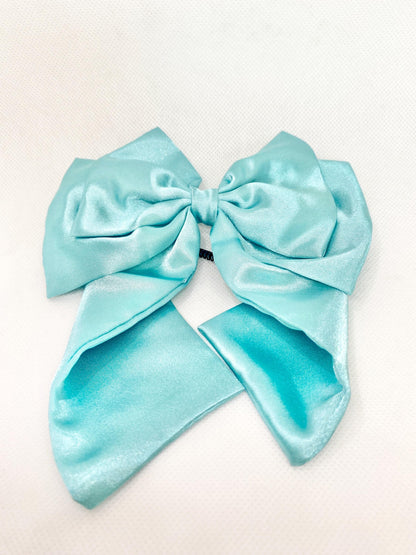 3 Layered BLUE Satin Hair Bow: Christmas Vibes, Kids and Adults - Hand-stitched