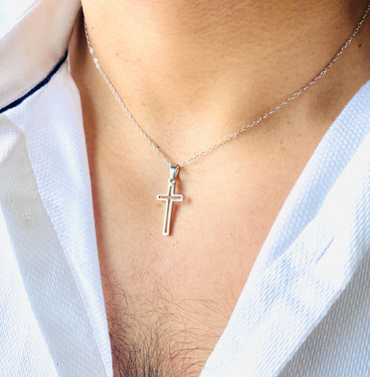 Cross Pendant Chain: Silver and Gold Plated, Stainless Steel, Unisex