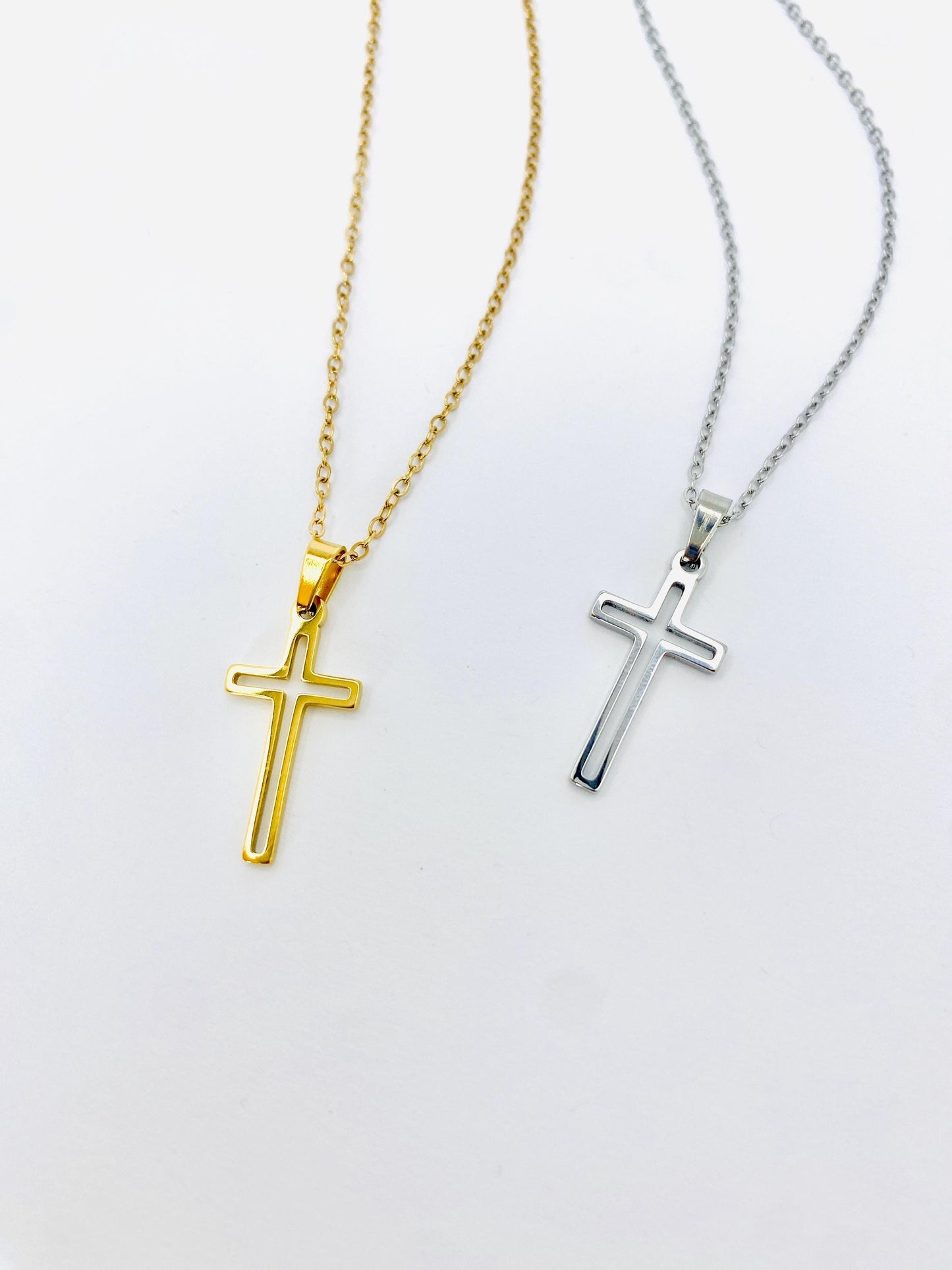 Cross Pendant Chain: Silver and Gold Plated, Stainless Steel, Unisex