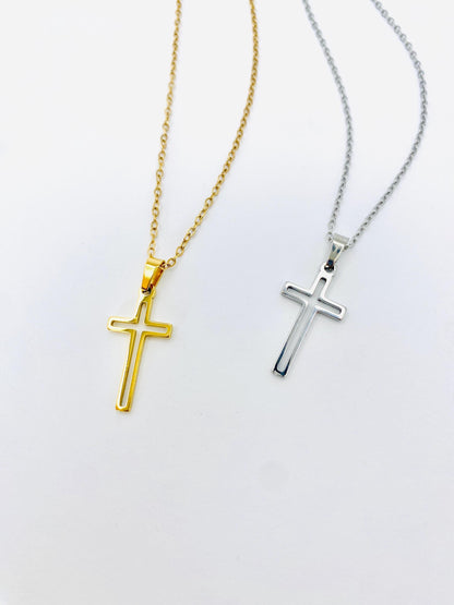 Cross Pendant Chain: Silver and Gold Plated, Stainless Steel, Unisex