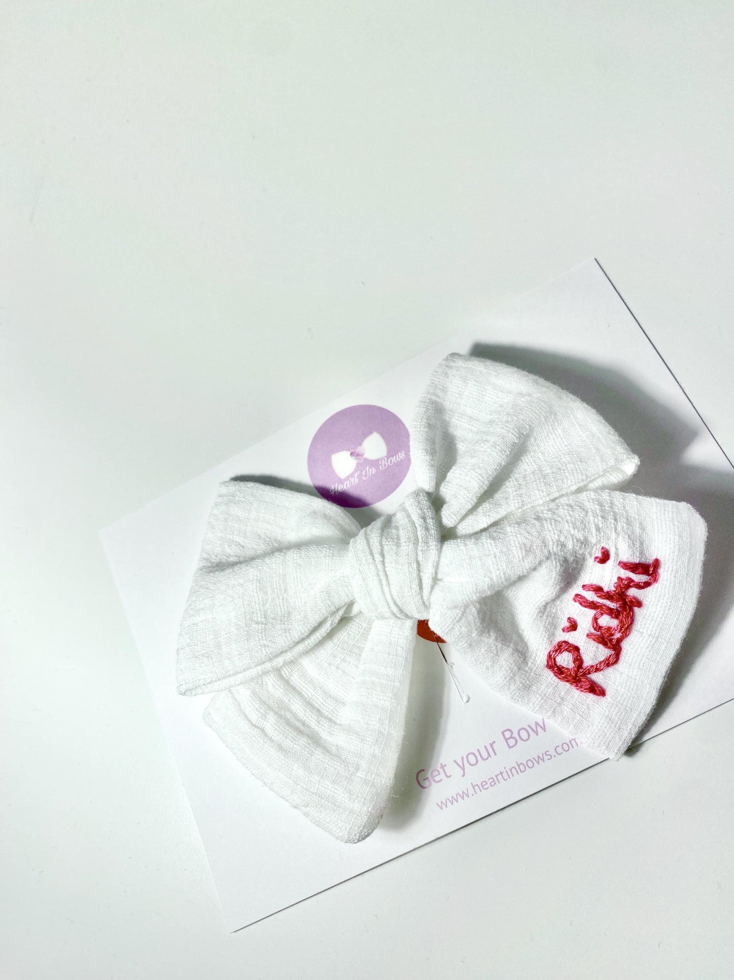 Personalized Big Bow: Hand-Embroidered Cotton Hairband