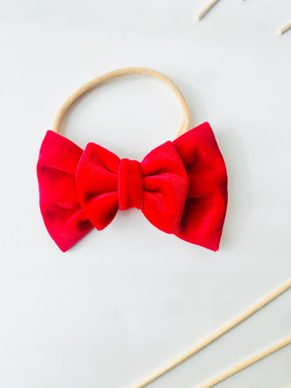 Hand-Stitched Velvet Baby Bow - Newborn Headband, Photoshoot Prop