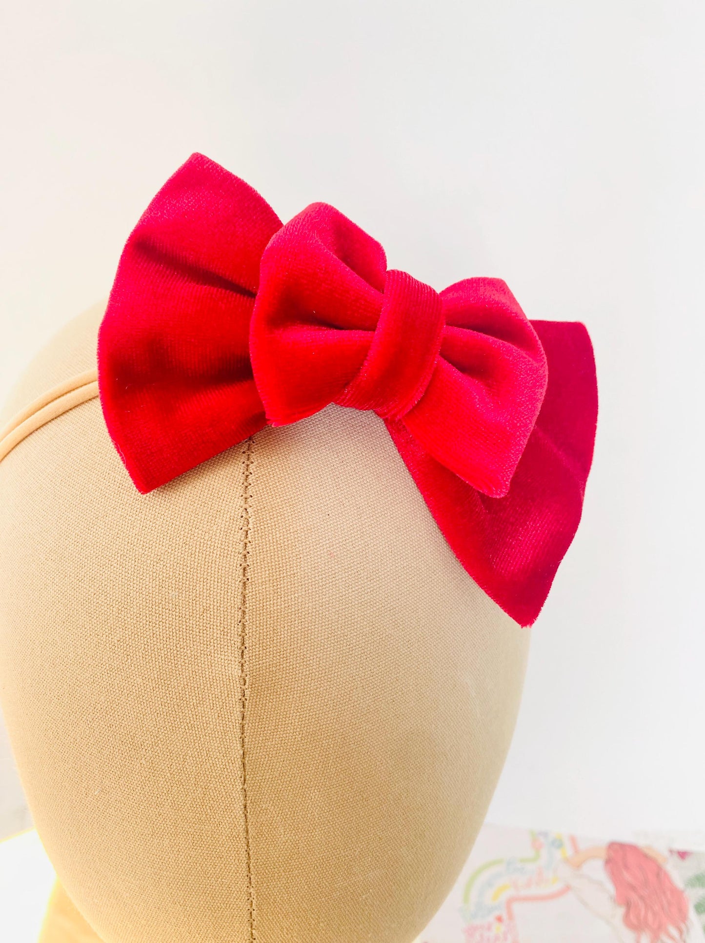 Hand-Stitched Velvet Baby Bow - Newborn Headband, Photoshoot Prop