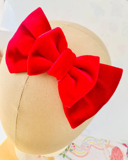 Hand-Stitched Velvet Baby Bow - Newborn Headband, Photoshoot Prop