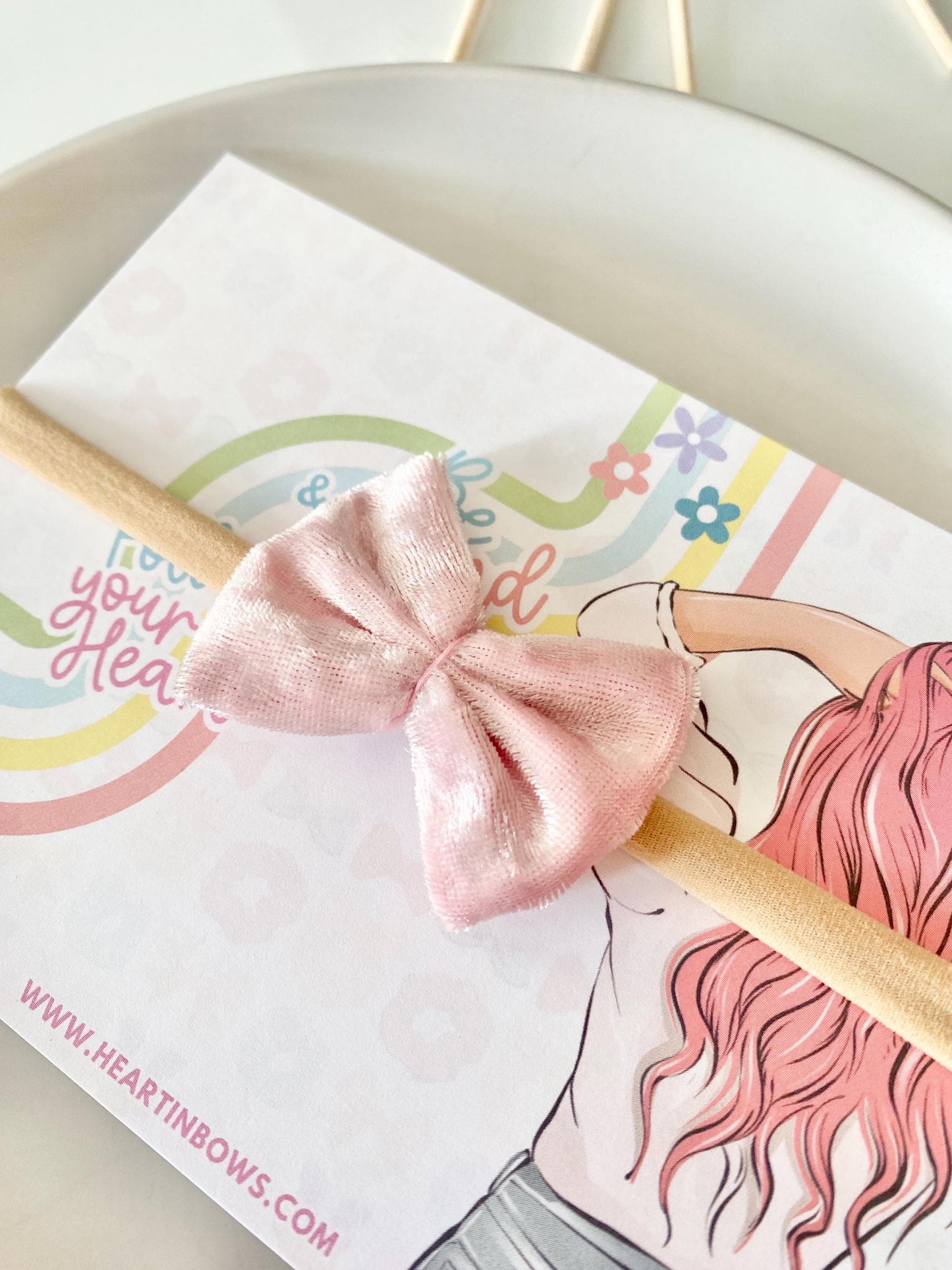 Lila Velvet Baby Bow: Hand-Stitched Newborn Hairband