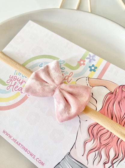 Lila Velvet Baby Bow: Hand-Stitched Newborn Hairband