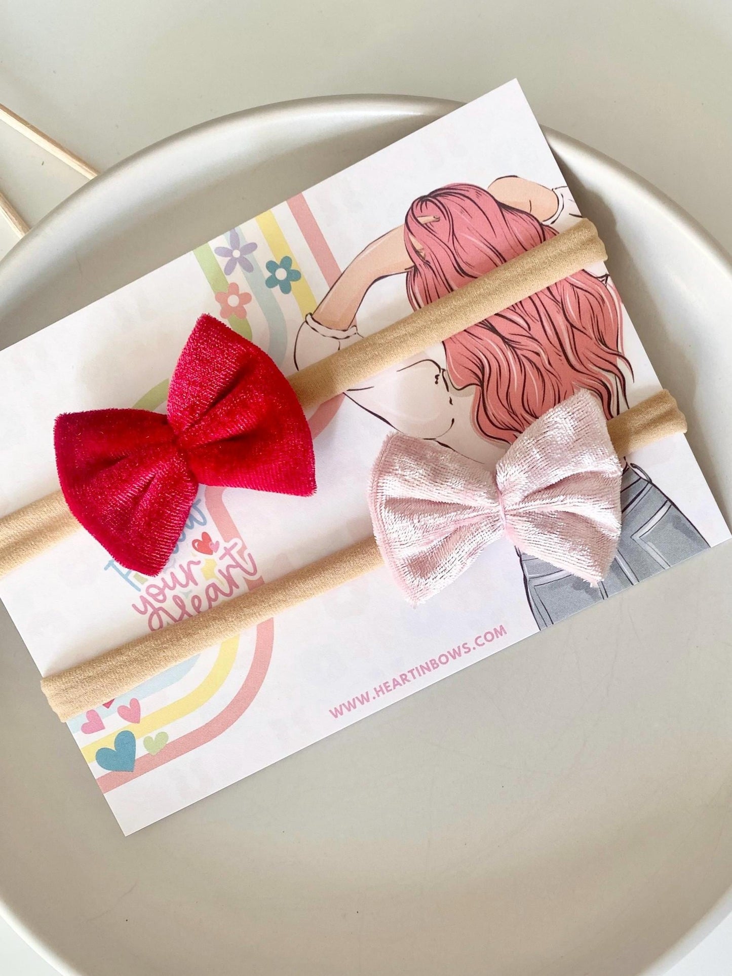 Lila Velvet Baby Bow: Hand-Stitched Newborn Hairband