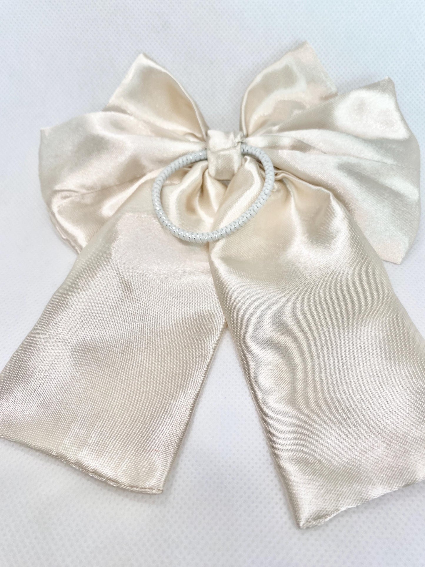 3 Layered CREAM Satin Hair Bow: Christmas Vibes, Kids and Adults - Hand-stitched