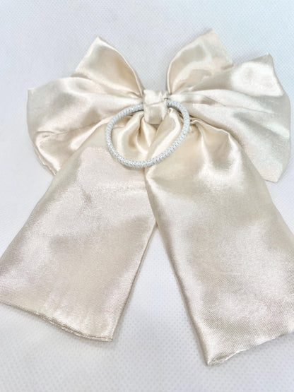 3 Layered CREAM Satin Hair Bow: Christmas Vibes, Kids and Adults - Hand-stitched