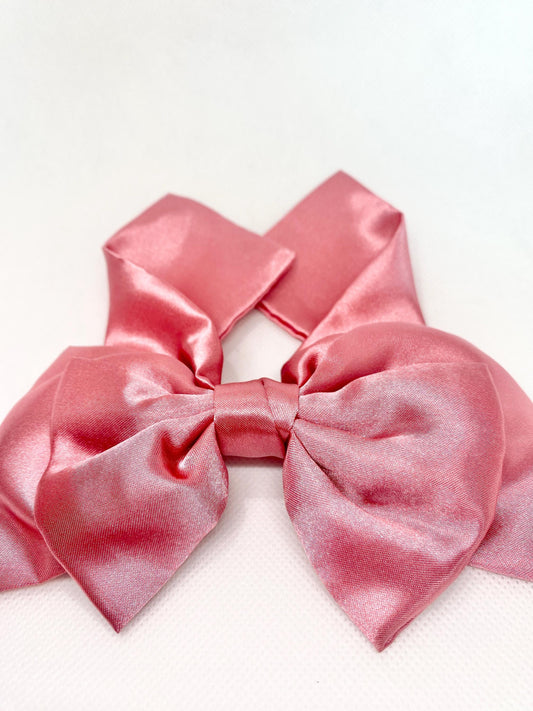 3 Layered PINK Satin Hair Bow: Christmas Vibes, Kids and Adults - Hand-stitched