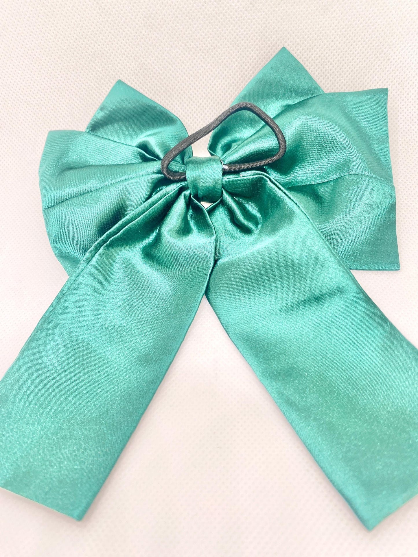 3 Layered GREEN Satin Hair Bow: Christmas Vibes, Kids and Adults - Hand-stitched