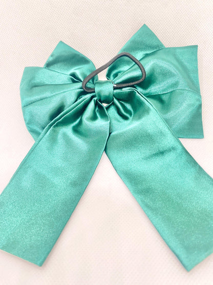 3 Layered GREEN Satin Hair Bow: Christmas Vibes, Kids and Adults - Hand-stitched