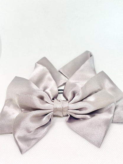 3 Layered GREY Satin Hair Bow: Christmas Vibes, Kids and Adults - Hand-stitched