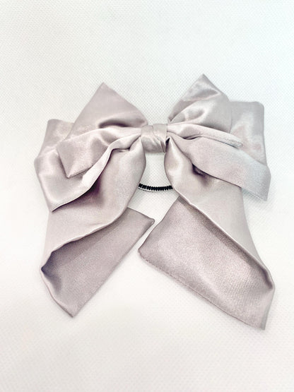 3 Layered GREY Satin Hair Bow: Christmas Vibes, Kids and Adults - Hand-stitched