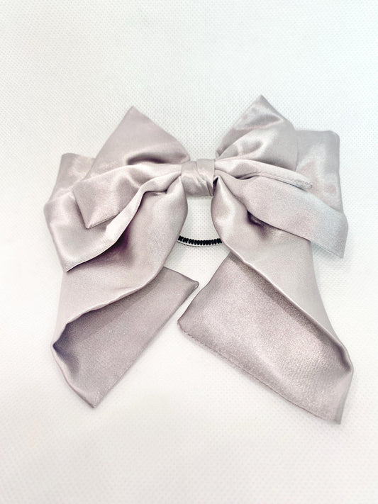 3 Layered GREY Satin Hair Bow: Christmas Vibes, Kids and Adults - Hand-stitched